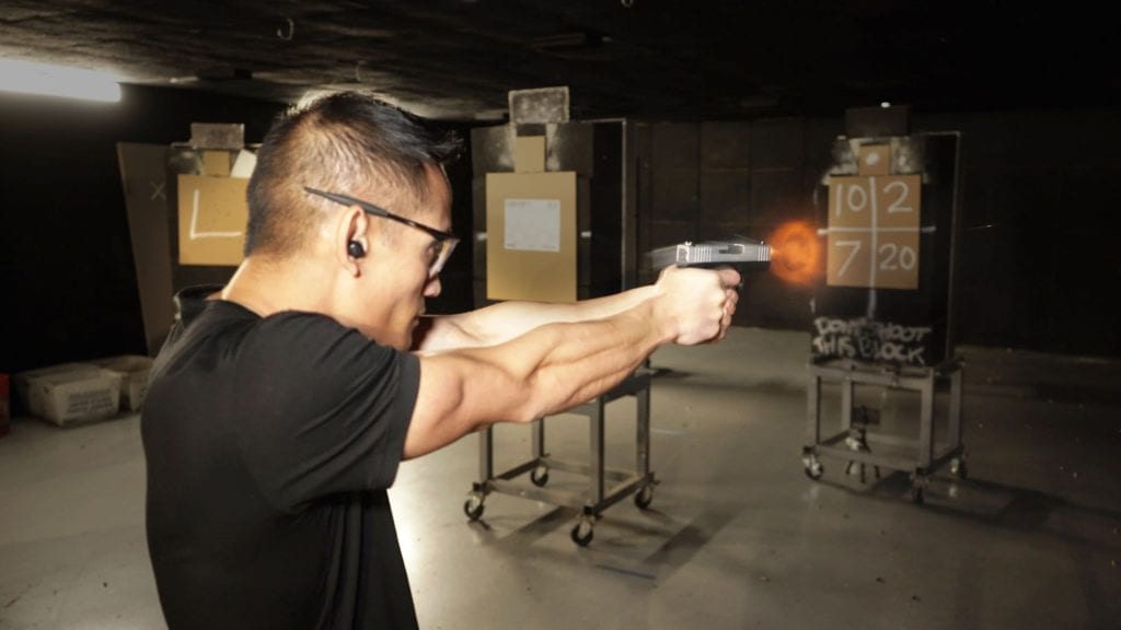 Shooting at an indoor range.