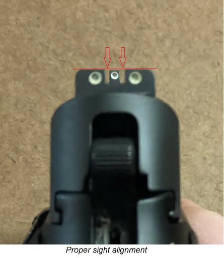 Proper pistol sight alignment