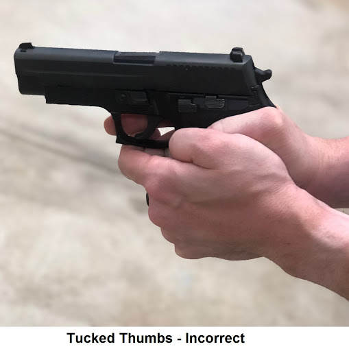 Tucked thumbs pistol grip